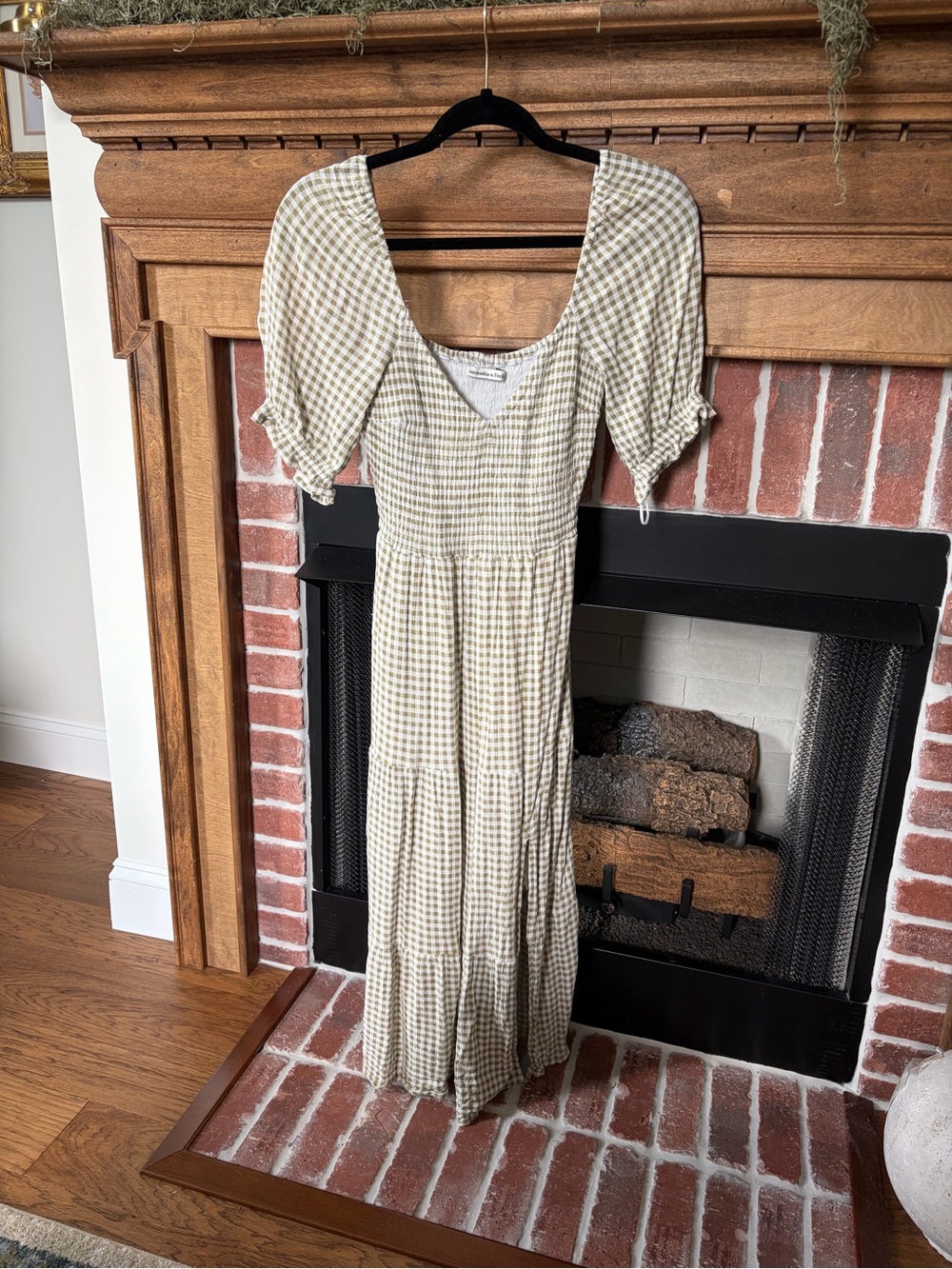 Abercrombie & Fitch Green and White Gingham Tiered Maxi Dress